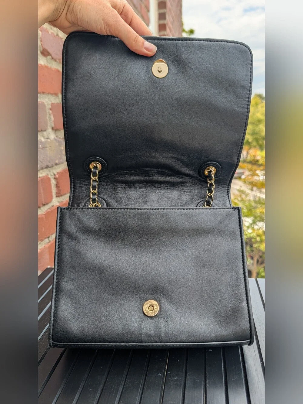 Tory Burch Fleming Quilted Leather Convertible Shoulder Bag Black Gold